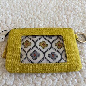 VERA BRADLEY Mustard Yellow ID Zip Wallet / Wristlet Coin Pouch Keychain – NWT